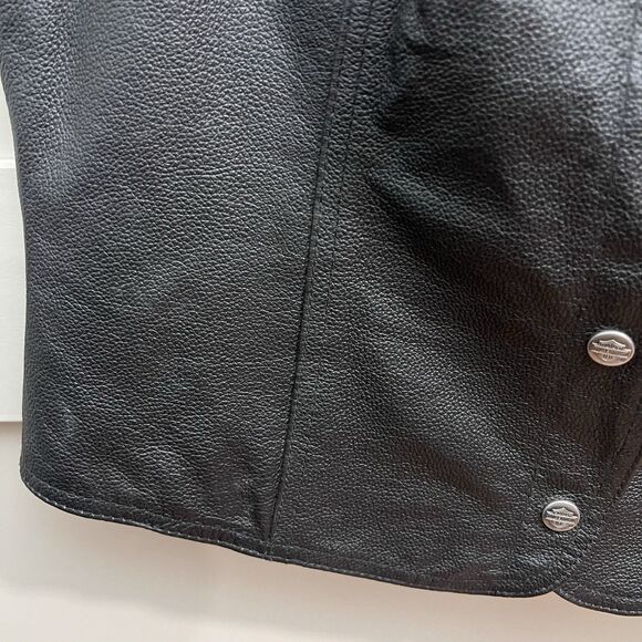 Harley Davidson Women's Black Embroidered Vest Medium Pig Leather Snap Up Biker - Picture 8 of 16
